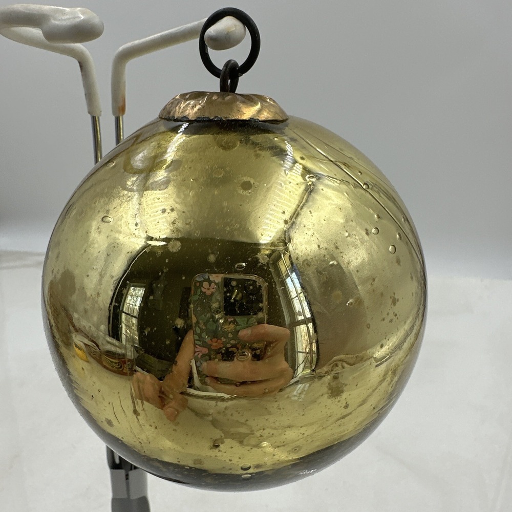 Vintage Kugel Mercury Glass Christmas Ornament Round Gold Original Germany